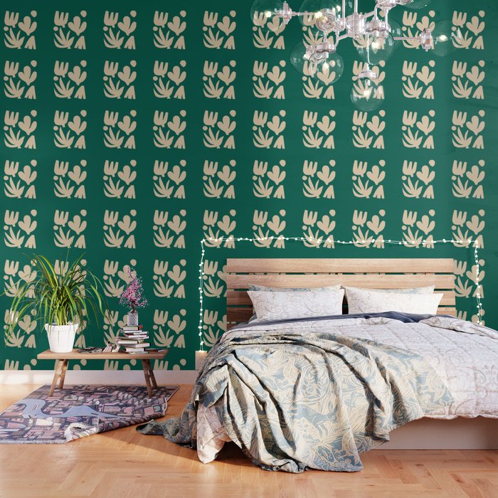 Bottle Green Collage: Paper Cutouts Matisse Edition Wallpaper