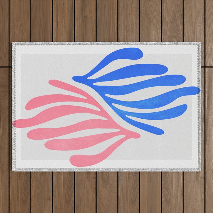 Blue & Pink Leaves: Matisse Series 01 Outdoor Rug