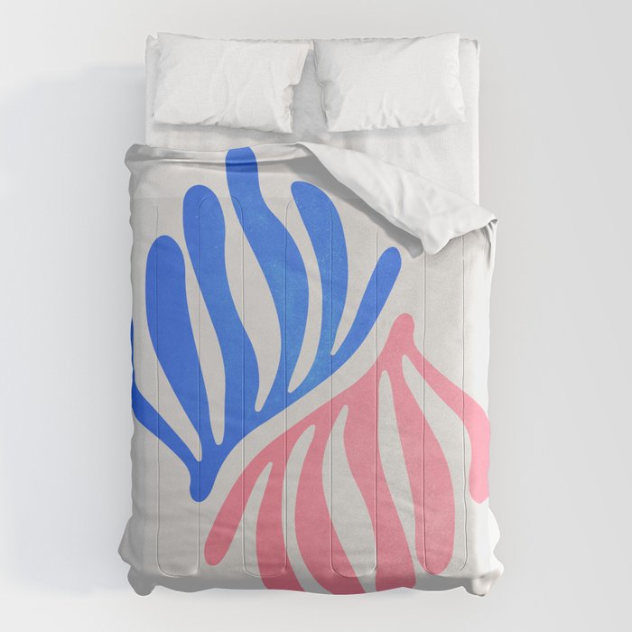 Blue & Pink Leaves: Matisse Series 01 Comforter