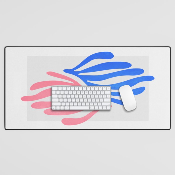 Blue & Pink Leaves: Matisse Series 01 Desk Mat