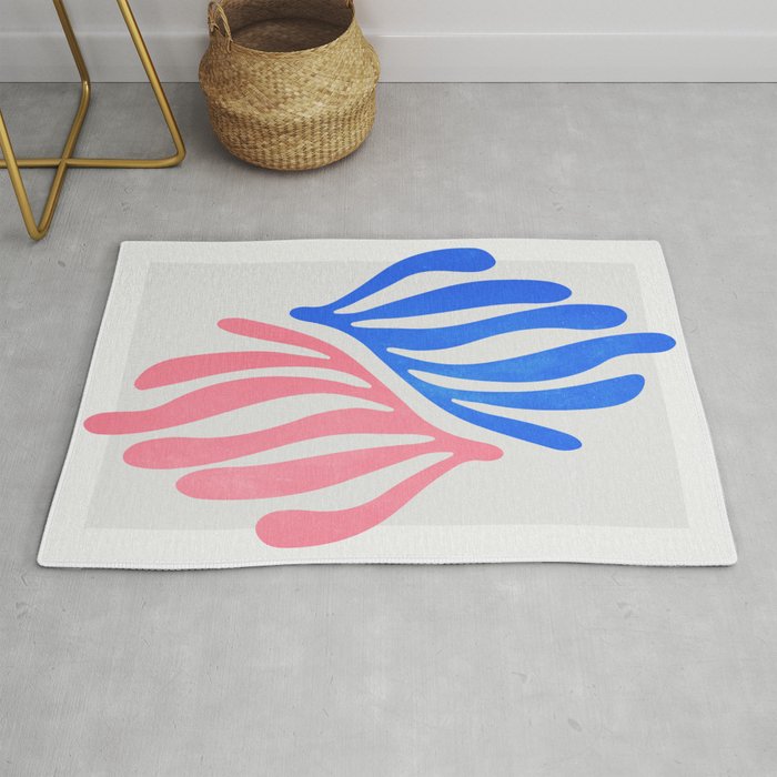 Blue & Pink Leaves: Matisse Series 01 Rug