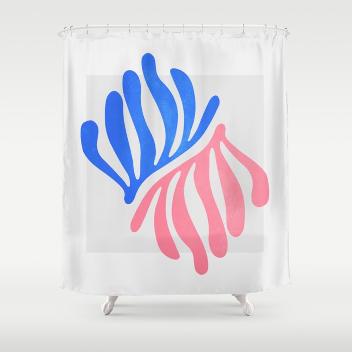 Blue & Pink Leaves: Matisse Series 01 Shower Curtain