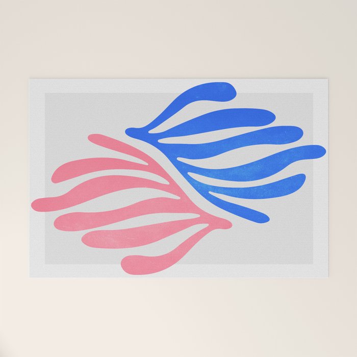 Blue & Pink Leaves: Matisse Series 01 Welcome Mat