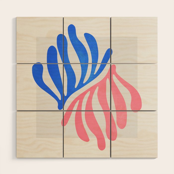 Blue & Pink Leaves: Matisse Series 01 Wood Wall Art