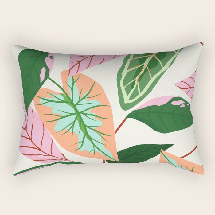 The Inseparable V.01, Nature Botanical Plants, Blush Leaves Modern Boho, Pastel Illustration Garden Rectangular Pillow