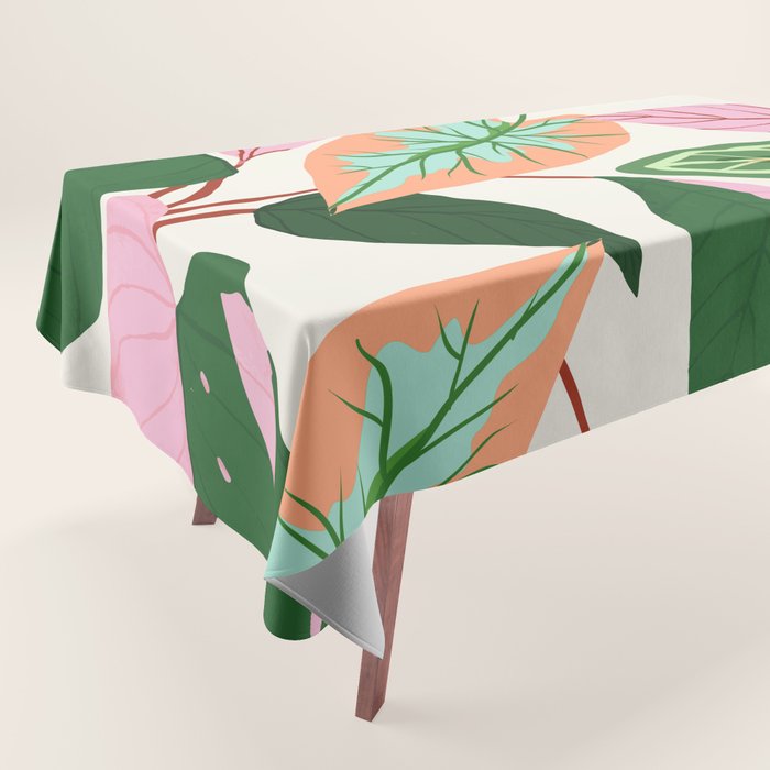 The Inseparable V.01, Nature Botanical Plants, Blush Leaves Modern Boho, Pastel Illustration Garden Tablecloth