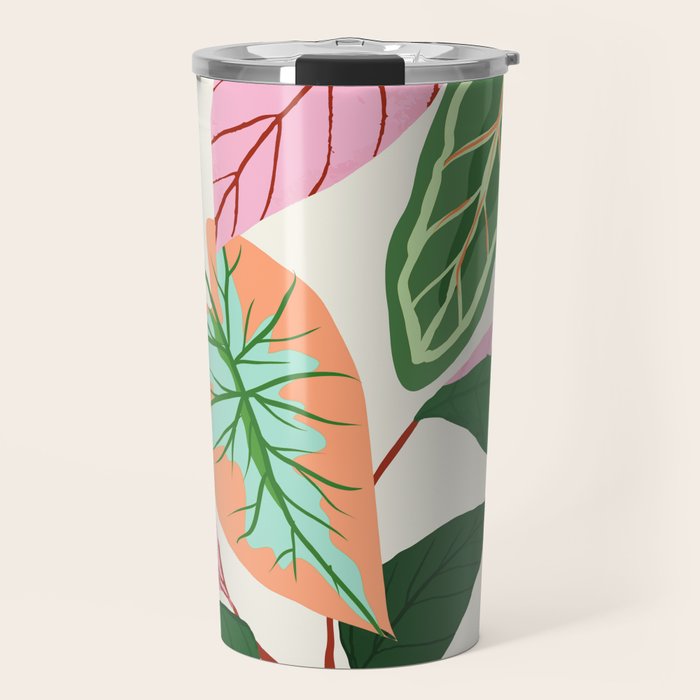 The Inseparable V.01, Nature Botanical Plants, Blush Leaves Modern Boho, Pastel Illustration Garden Travel Mug