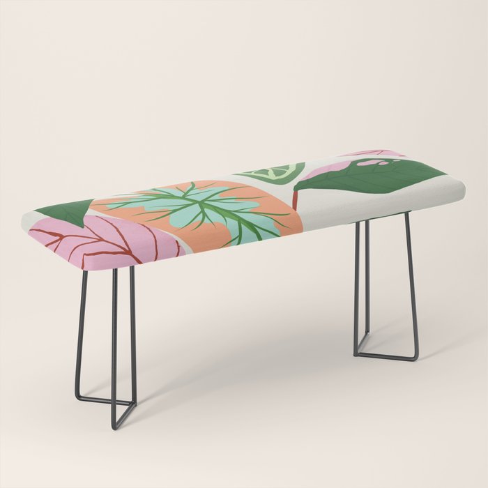 The Inseparable V.01, Nature Botanical Plants, Blush Leaves Modern Boho, Pastel Illustration Garden Bench