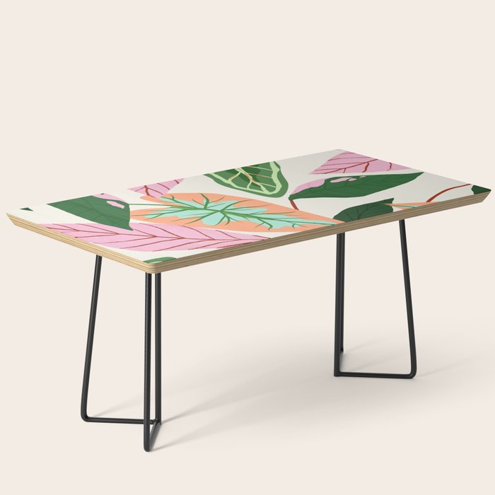 The Inseparable V.01, Nature Botanical Plants, Blush Leaves Modern Boho, Pastel Illustration Garden Coffee Table
