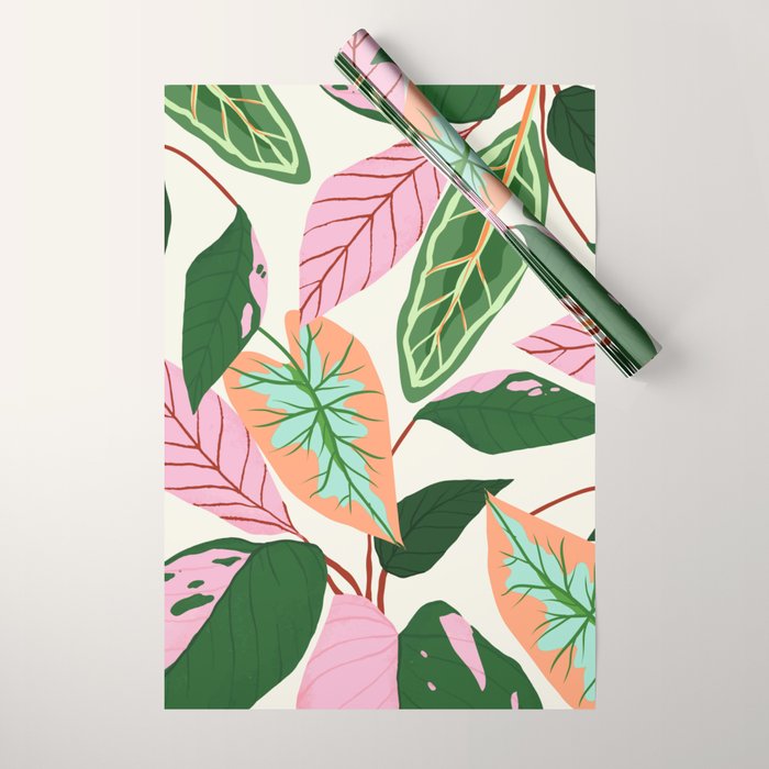 The Inseparable V.01, Nature Botanical Plants, Blush Leaves Modern Boho, Pastel Illustration Garden Wrapping Paper