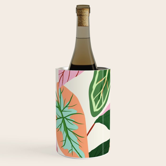 The Inseparable V.01, Nature Botanical Plants, Blush Leaves Modern Boho, Pastel Illustration Garden Wine Chiller
