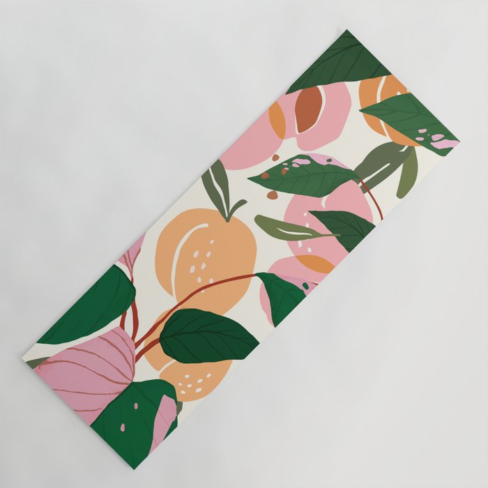 The Peach Garden , Vintage Botanical Tropical Jungle, Fruits Plants Pastel Summer Forest Yoga Mat