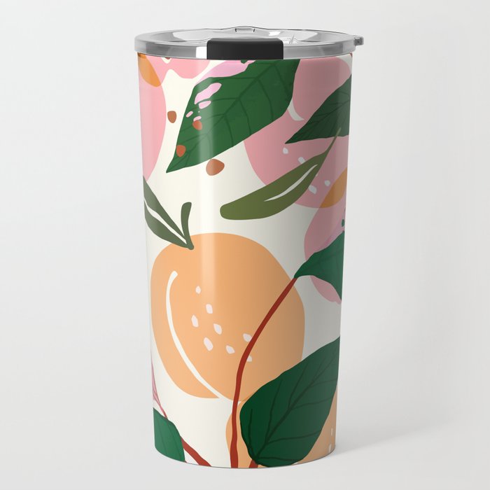 The Peach Garden , Vintage Botanical Tropical Jungle, Fruits Plants Pastel Summer Forest Travel Mug