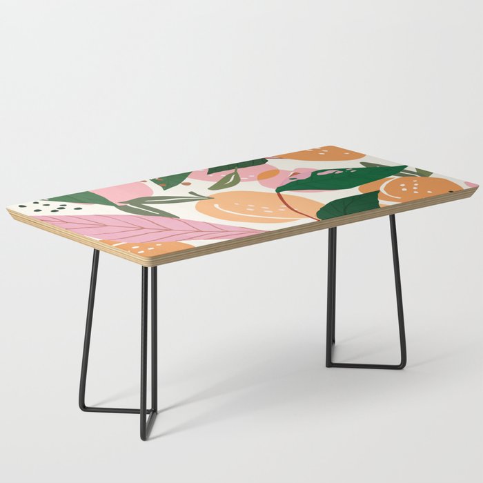 The Peach Garden , Vintage Botanical Tropical Jungle, Fruits Plants Pastel Summer Forest Coffee Table