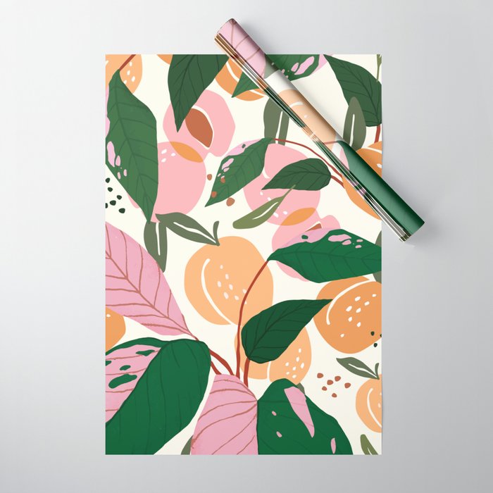 The Peach Garden , Vintage Botanical Tropical Jungle, Fruits Plants Pastel Summer Forest Wrapping Paper