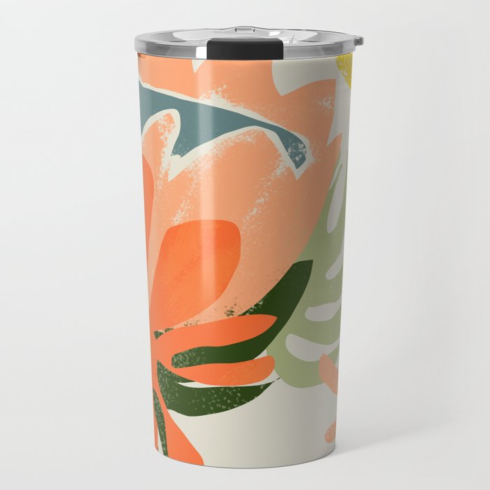 Flowers & Rain, Summer Floral Nature Botanical Painting, Modern Colorful Bohemian Illustration Travel Mug