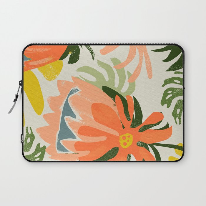 Flowers & Rain, Summer Floral Nature Botanical Painting, Modern Colorful Bohemian Illustration Laptop Sleeve