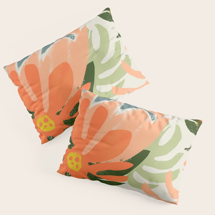 Flowers & Rain, Summer Floral Nature Botanical Painting, Modern Colorful Bohemian Illustration Pillow Sham