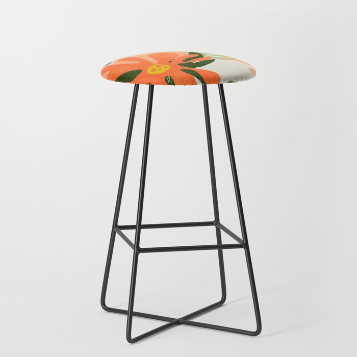 Flowers & Rain, Summer Floral Nature Botanical Painting, Modern Colorful Bohemian Illustration Stool