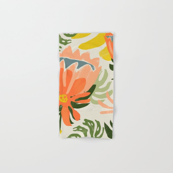 Flowers & Rain, Summer Floral Nature Botanical Painting, Modern Colorful Bohemian Illustration Bath Towel