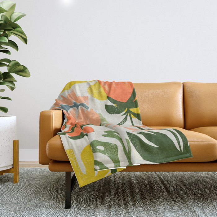 Flowers & Rain, Summer Floral Nature Botanical Painting, Modern Colorful Bohemian Illustration Throw Blanket
