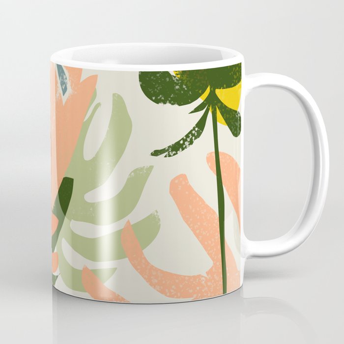 Flowers & Rain, Summer Floral Nature Botanical Painting, Modern Colorful Bohemian Illustration Coffee Mug
