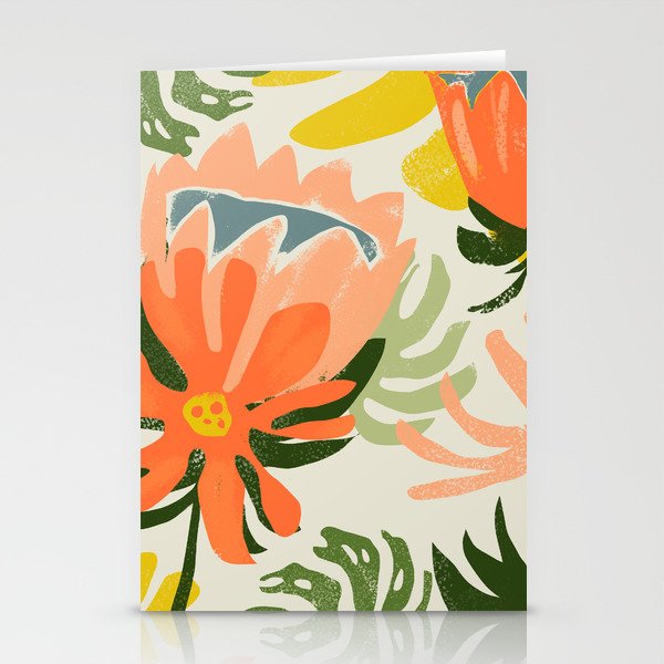 Flowers & Rain, Summer Floral Nature Botanical Painting, Modern Colorful Bohemian Illustration Stationery Card