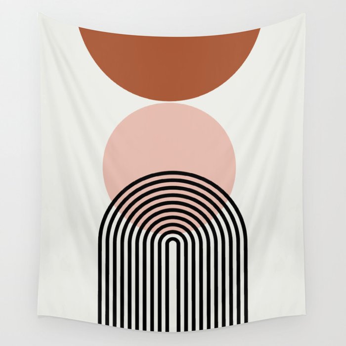 Terracotta Sun And Moon Abstract  Wall Tapestry