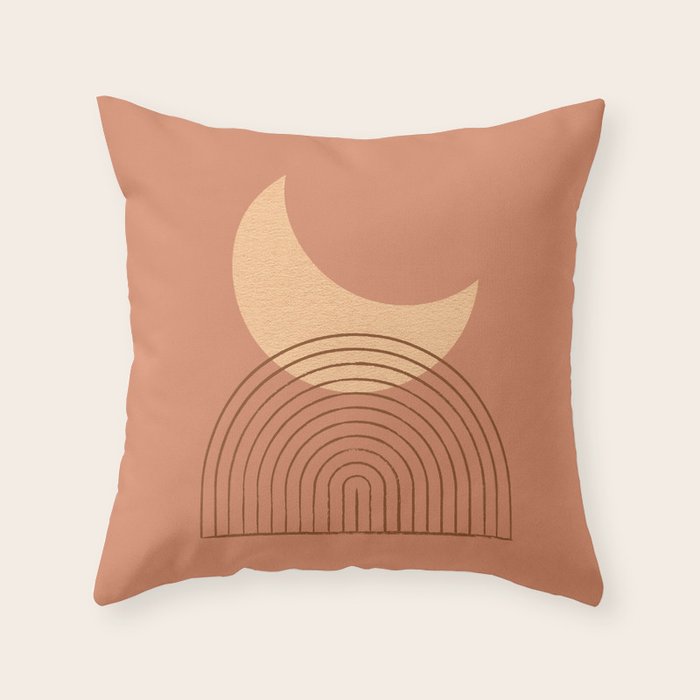 Moon Mountain Terra Orange - Mid Century Modern Throw Pillow
