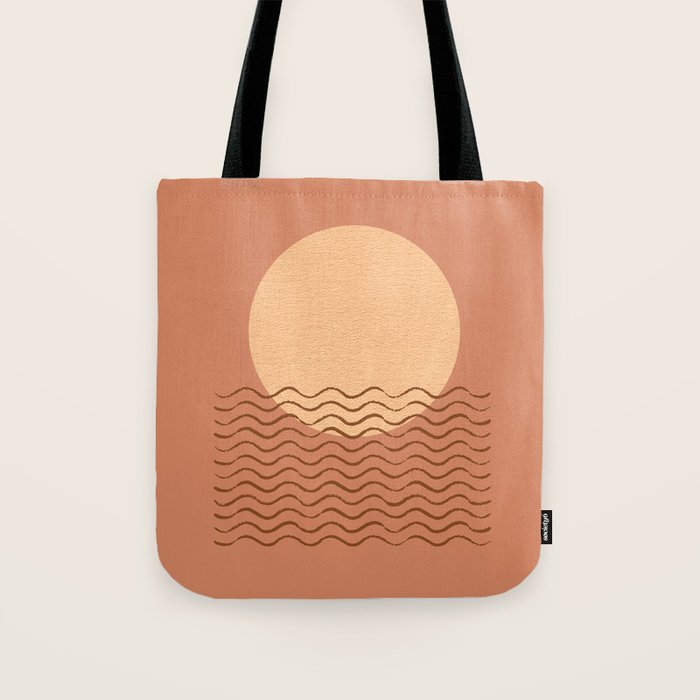 Ocean Wave Terracotta - Mid Century Modern Tote Bag