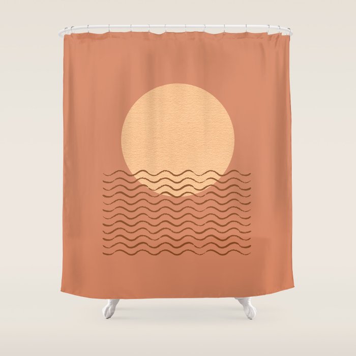 Ocean Wave Terracotta - Mid Century Modern Shower Curtain