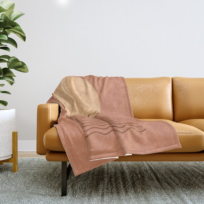Ocean Wave Terracotta - Mid Century Modern Throw Blanket