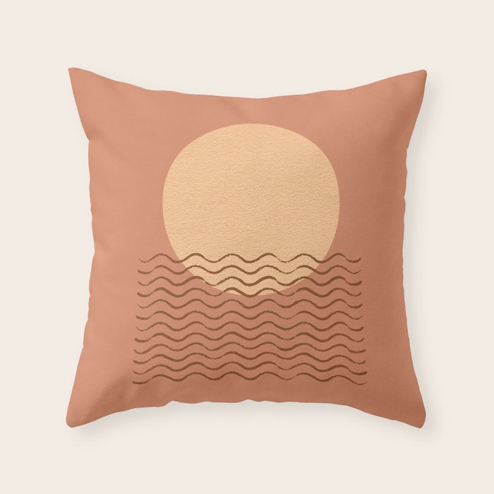 Ocean Wave Terracotta - Mid Century Modern Throw Pillow