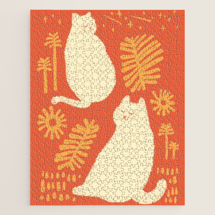 Abstraction Minimal Cat 27red Happy Go Lucky Jigsaw Puzzle
