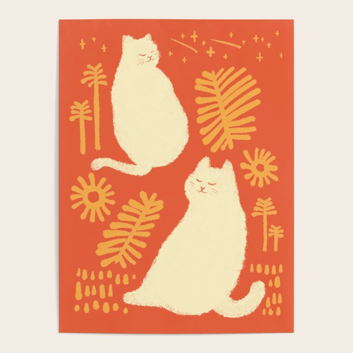 Abstraction Minimal Cat 27red Happy Go Lucky Poster