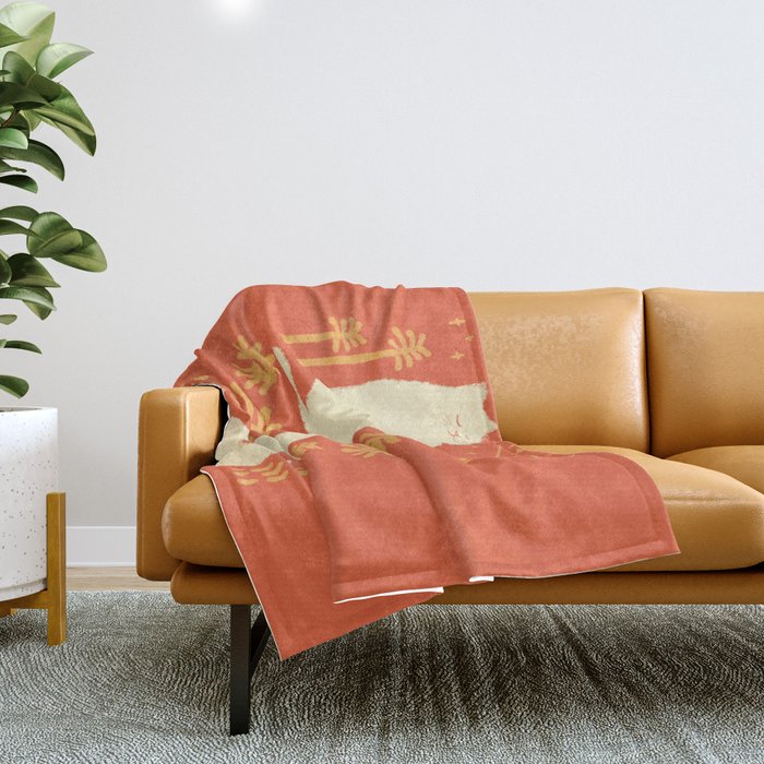 Abstraction Minimal Cat 27red Happy Go Lucky Throw Blanket