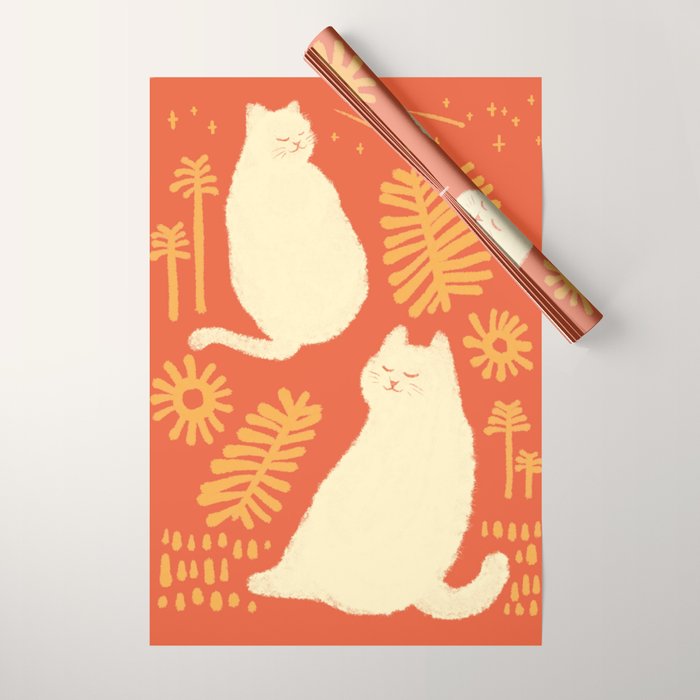 Abstraction Minimal Cat 27red Happy Go Lucky Wrapping Paper