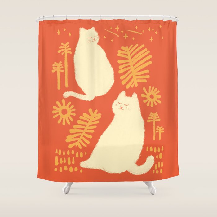 Abstraction Minimal Cat 27red Happy Go Lucky Shower Curtain