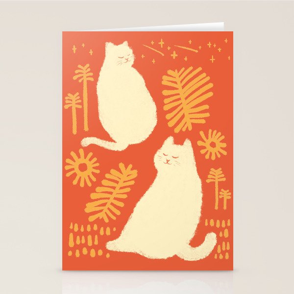 Abstraction Minimal Cat 27red Happy Go Lucky Stationery Card