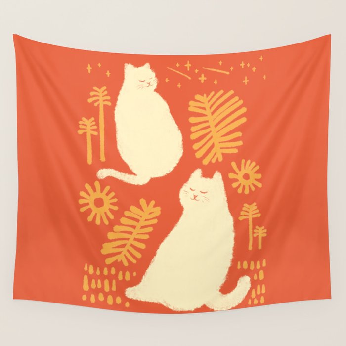 Abstraction Minimal Cat 27red Happy Go Lucky Wall Tapestry
