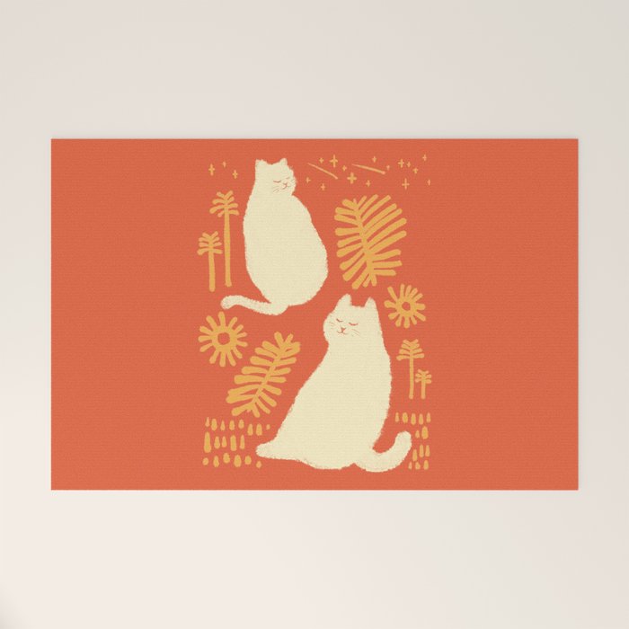 Abstraction Minimal Cat 27red Happy Go Lucky Welcome Mat