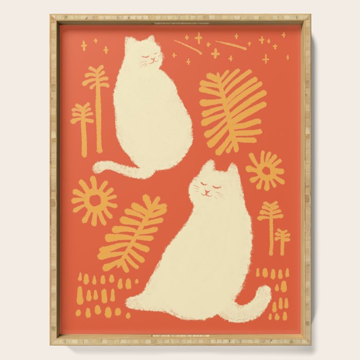 Abstraction Minimal Cat 27red Happy Go Lucky Serving Tray