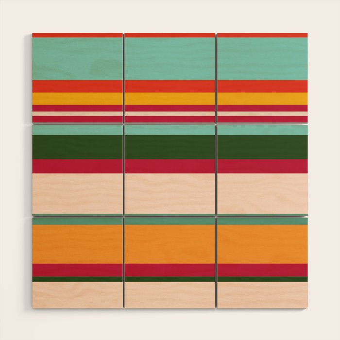 Vintage Striped Beach Pattern Wood Wall Art