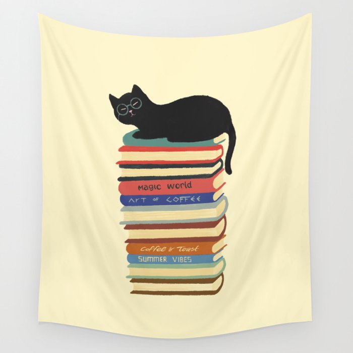Hidden Cat 31 Reading Books  Wall Tapestry