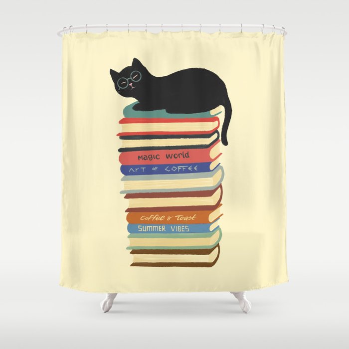 Hidden Cat 31 Reading Books  Shower Curtain
