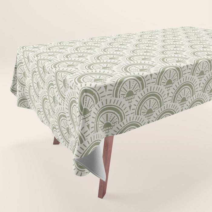 Surfside Deco . Lush Green On Neutral Tablecloth