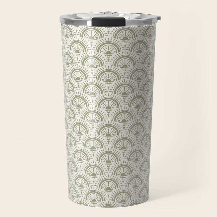 Surfside Deco . Lush Green On Neutral Travel Mug