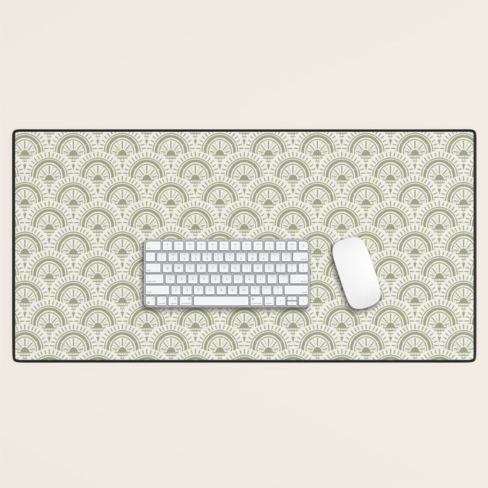 Surfside Deco . Lush Green On Neutral Desk Mat