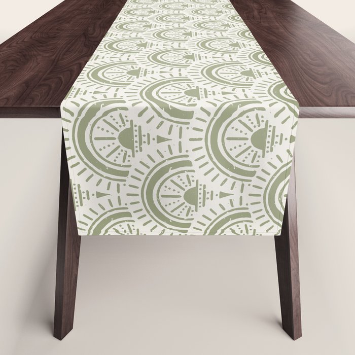 Surfside Deco . Lush Green On Neutral Table Runner
