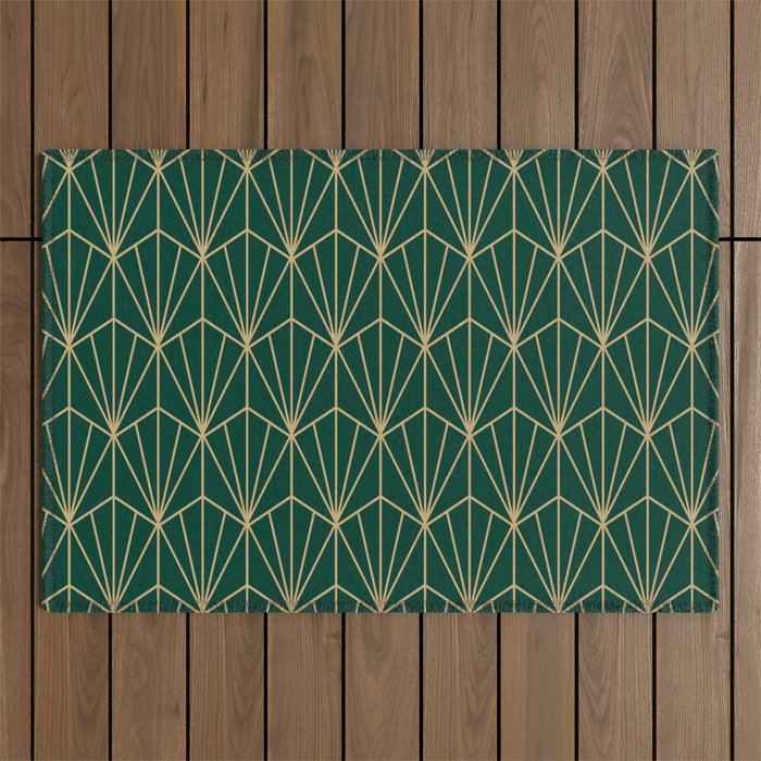 Art Deco Vector In Green And Gold Outdoor Rug